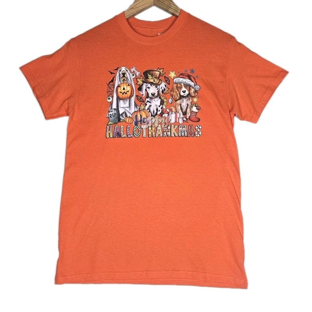 Cute Puppy Dogs HalloThankMas Fall Seasonal Shirt Small Gift Get Together Fun